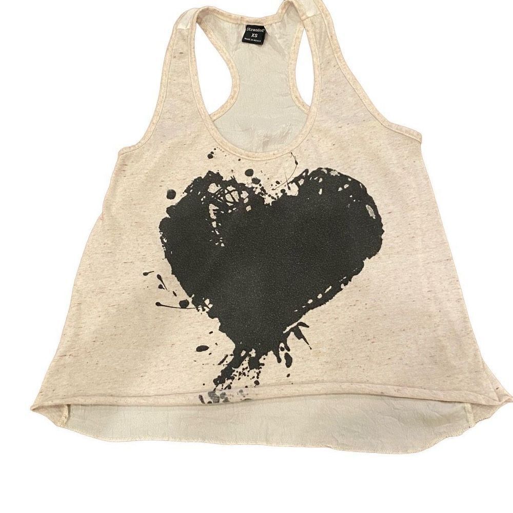 Stranded Tank Top Off White Black Heart Silky Back Size XS